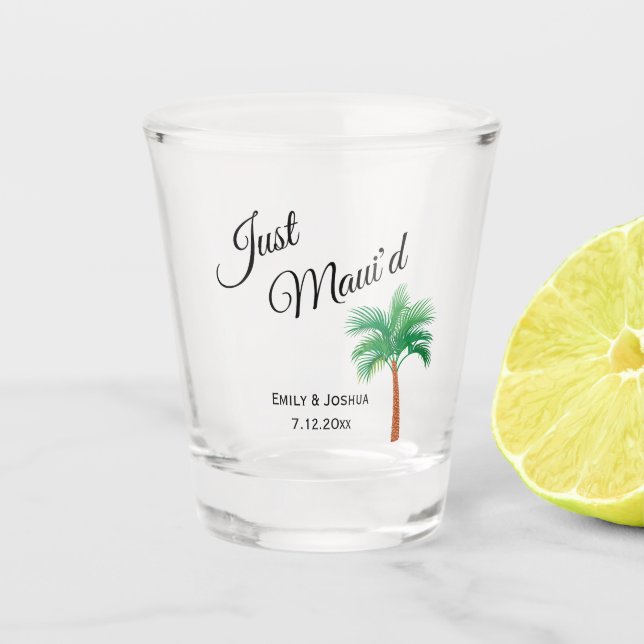 Vaso De Chupito Sólo Maui d | Maui Beach Palm Tree Wedding Favor (Anverso)
