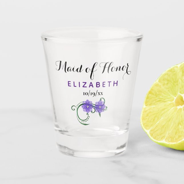 Vaso De Chupito Soltera del partido de honor malva Boda morado (Anverso)