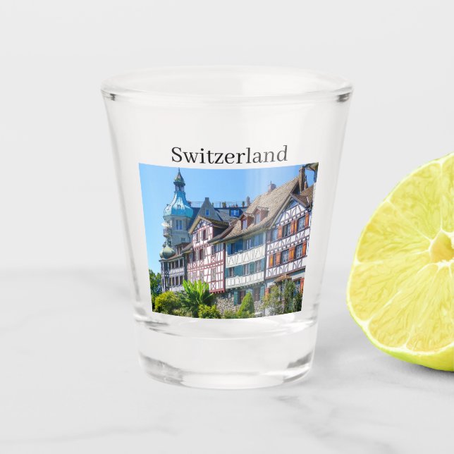 Vaso De Chupito Souvenir de casas típicas de Suiza (Anverso)