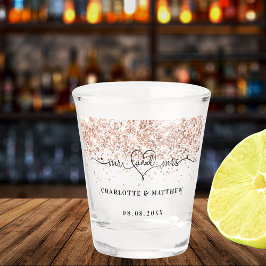 Vaso De Chupito Sr. mrs recién casados rosa oro destellos boda
