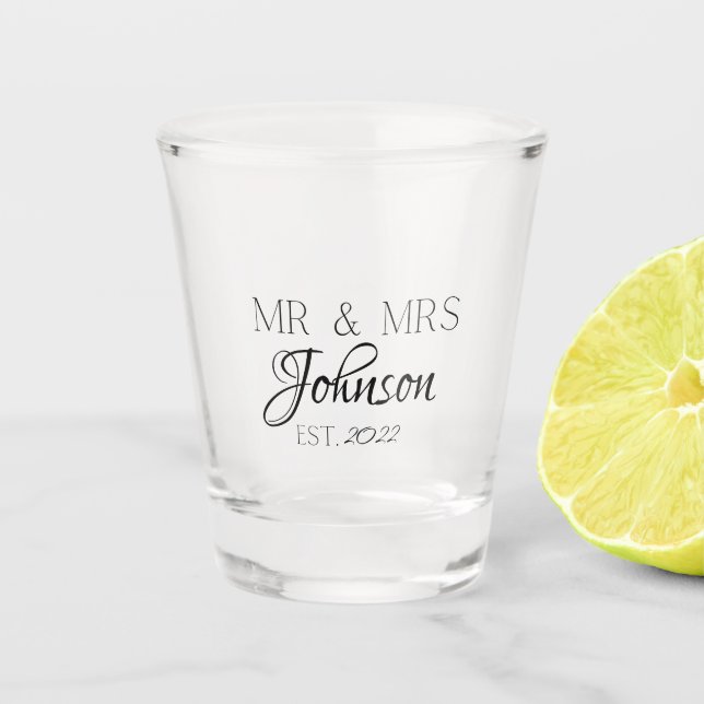 Vaso De Chupito Sr. Personalizado y la Sra. Boda Shot Glass (Anverso)