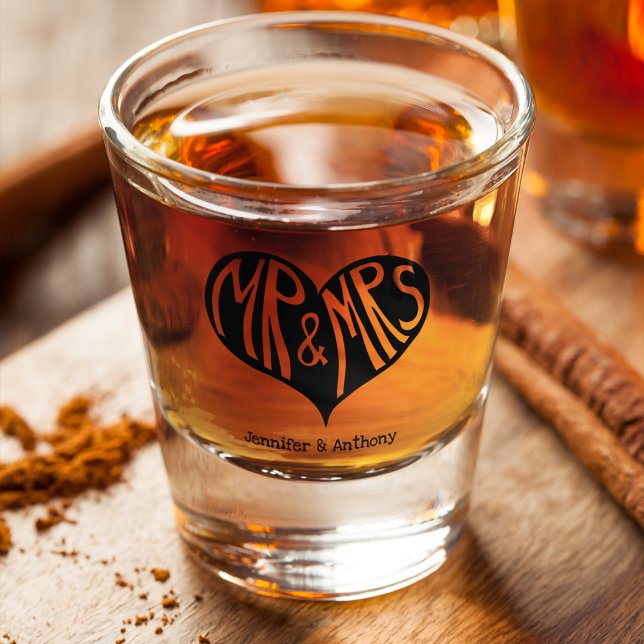 Vaso De Chupito Sr. y Sra. Black Heart Shape Boda (Subido por el creador)