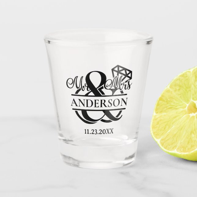 Vaso De Chupito Sr. y Sra. Diamond Ring Wedding Favor (Anverso)