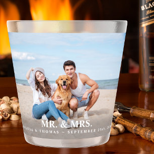 Vaso De Chupito Sr. y Sra. Personalizado Foto Boda De Fecha De Rec