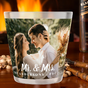 Vaso De Chupito Sr. y Sra. Personalizado Photo Modern Boda de Nuev
