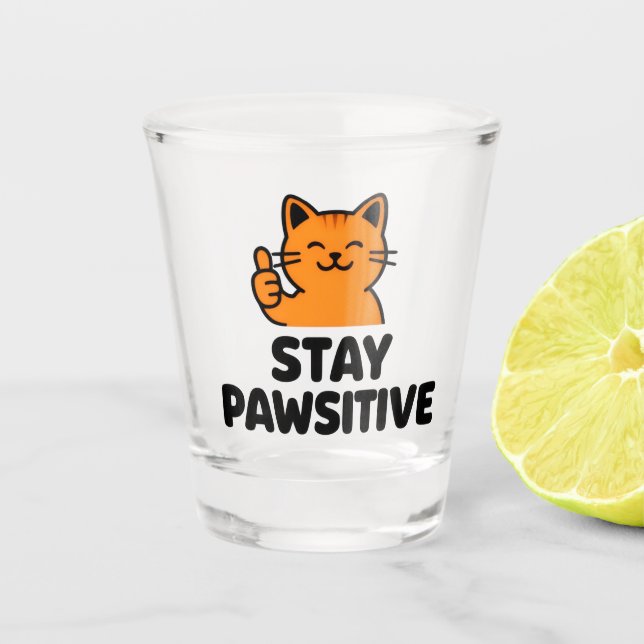 vaso de chupito Stay pawsitive gato Ginger lindo (Anverso)