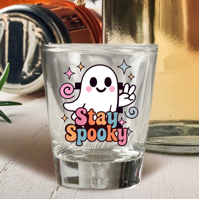 Vaso De Chupito Stay Spooky Groovy Ghost Retro Pastel Halloween (Celebrate Halloween season in style with this groovy ghost stay spooky design.)