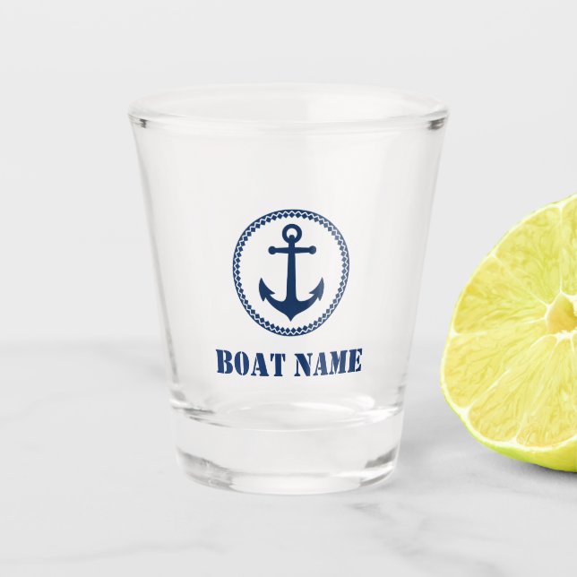 Vaso De Chupito Su nombre de barco Navy Blue Sea Anchor (Anverso)