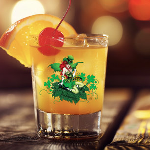 Vaso De Chupito Suerte Verde Irlandés Hada Pelo Rojo Trébol