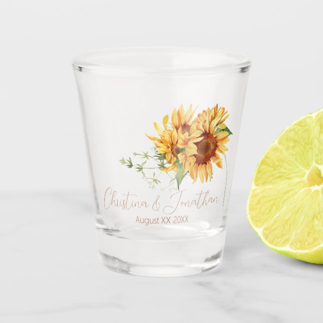Vaso De Chupito Sunflower acuarela romántica (Anverso)