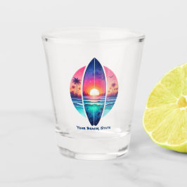 Vaso De Chupito Surfboard en el atardecer