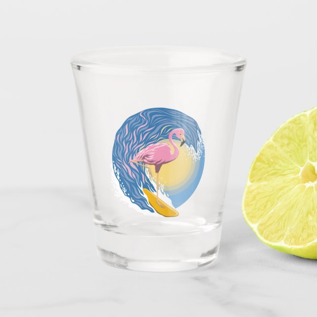 Vaso De Chupito Surfing Flamingo Graphic Ilustracion (Anverso)