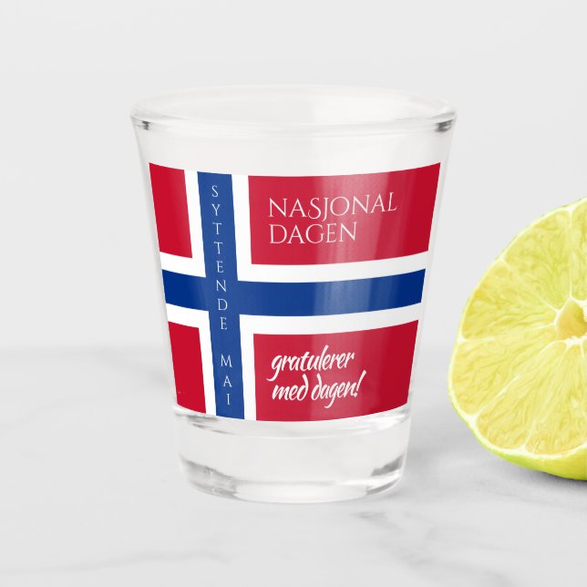 Vaso De Chupito Syttende Mai Bandera del Día Nacional Noruego del  (Anverso)