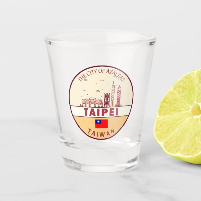 Vaso De Chupito Taipei Taiwan City Skyline Emblem (Anverso)