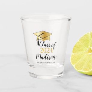 Vaso De Chupito Tapón de graduación - Tassel Black Gold Class de 2