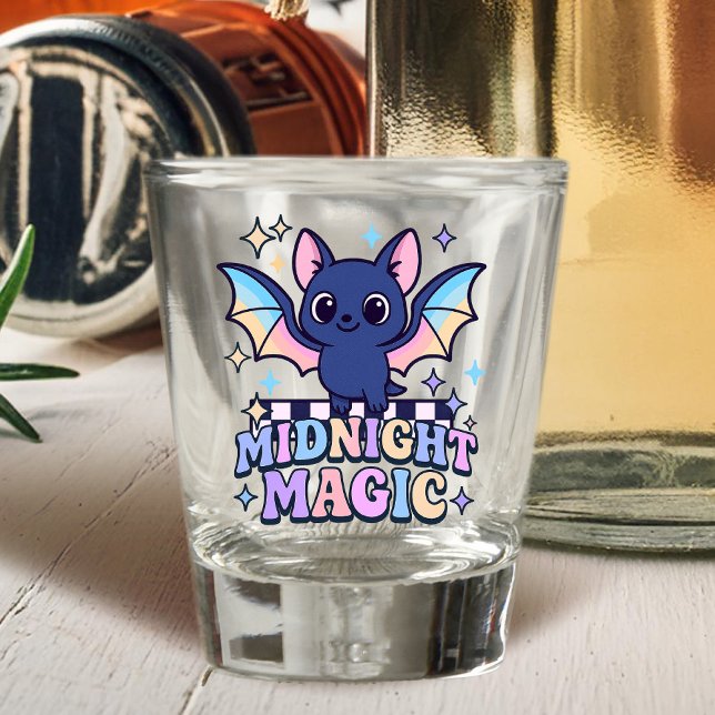 Vaso De Chupito Tapón de Halloween y tablero de cheques Retro Past (The midnight magic kawaii bat design shines with retro pastel charm.)