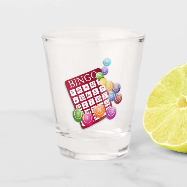 Vaso De Chupito Tarjeta BINGO con bolas BINGO (Anverso)