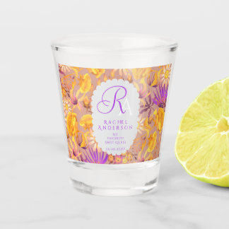 Vaso De Chupito Taza marrón de latte con monograma floral místico