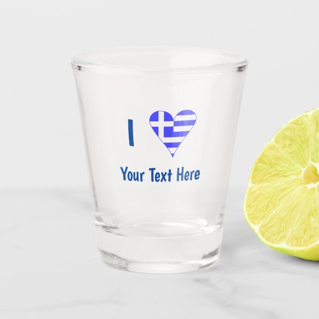 Vaso De Chupito Te (Corazón de Bandera Griega) Tu Texto (Anverso)