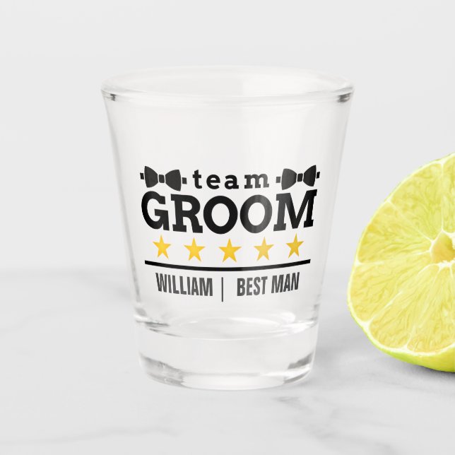 Vaso De Chupito Team Groom | Groomsman | Soltero | Blanco negro (Anverso)