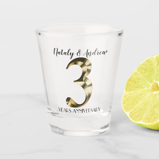 Vaso De Chupito Tercer aniversario Boda de oro metálico (Anverso)