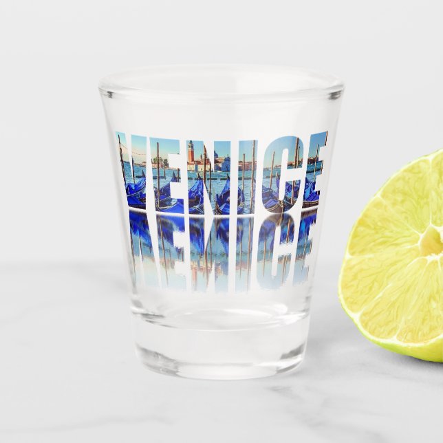 Vaso De Chupito Texto de Venecia con vidrio reflectante (Anverso)