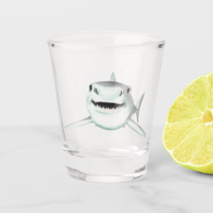 Vaso De Chupito tiburón acuarela sonriendo gris verde océano anima