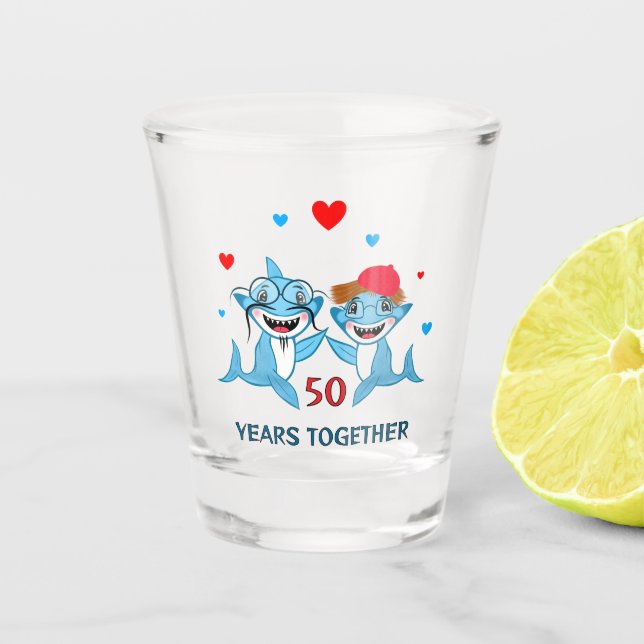 Vaso De Chupito Tiburones azules aniversario (Anverso)