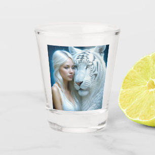 Vaso De Chupito Tigre blanco místico y mujer