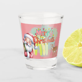 Vaso De Chupito Tipografía Feliz Navidad y Luces y Ciervos