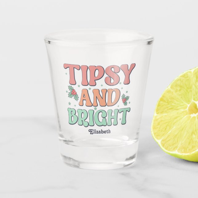 Vaso De Chupito Tipsy y Brillante Retro Navidad Personalizada (Anverso)