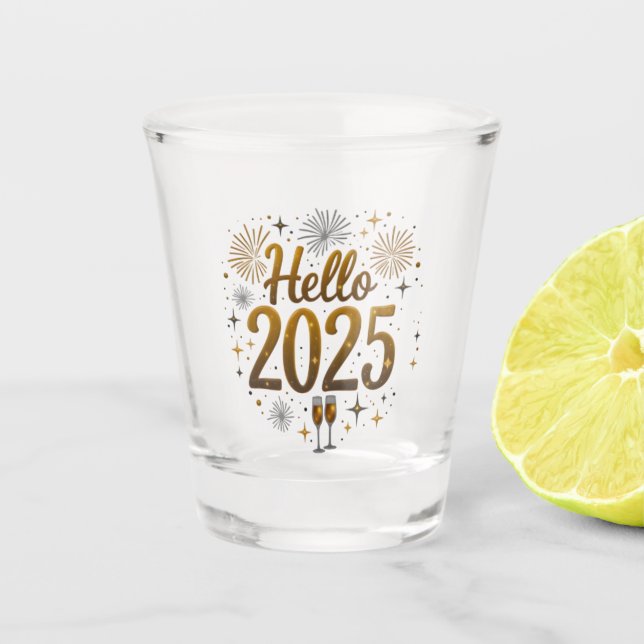 Vaso De Chupito Título: "Hola 2025" Gafas de disparo de Año Nuevo (Anverso)