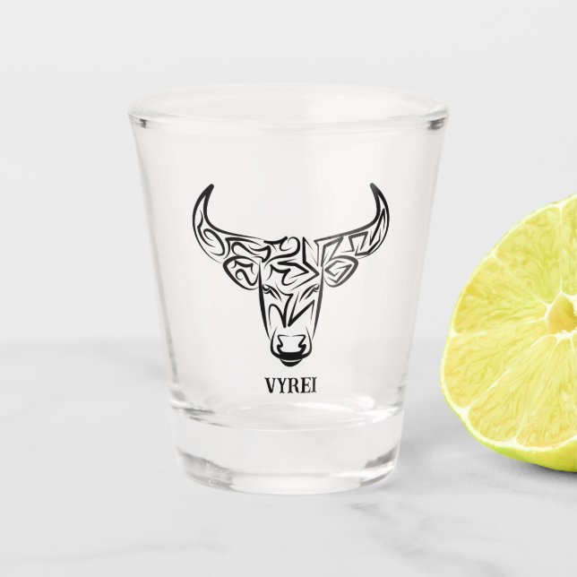 Vaso De Chupito Toro tribal negro y blanco/Ox (Anverso)