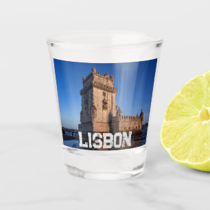 Vaso De Chupito Torre Belem al atardecer en Lisboa, Portugal