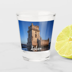 Vaso De Chupito Torre Belem al atardecer en Lisboa, Portugal