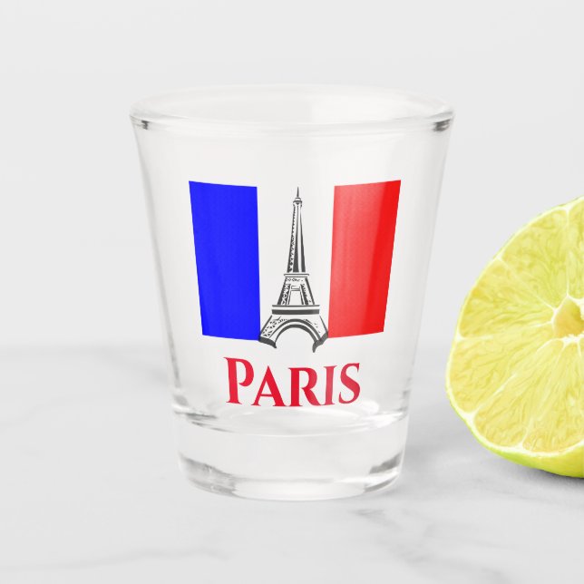 Vaso De Chupito Torre Eiffel de París Bandera francesa (Anverso)