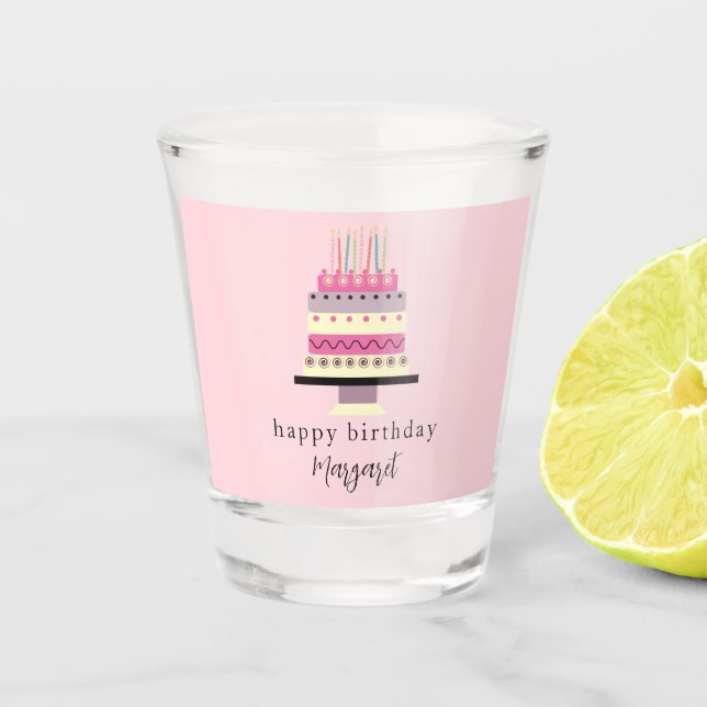Vaso De Chupito Torta de Cumpleaños Rosa Pastel Retro Caprichosa F (Anverso)