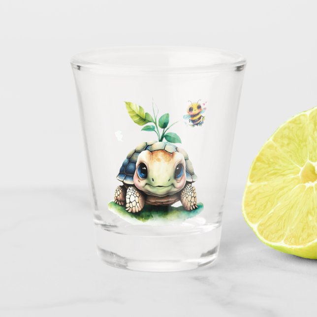 Vaso De Chupito Tortuga Adorable y abeja (Anverso)