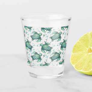 Vaso De Chupito tortuga marina acuarela verde azul patrón animal