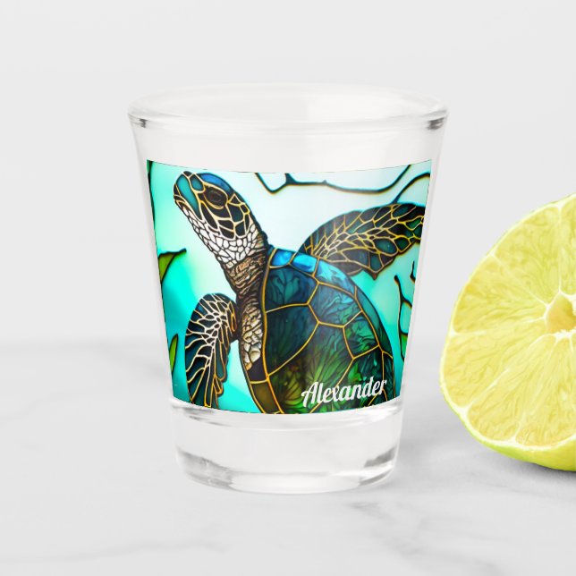 Vaso De Chupito Tortuga marina tropical verde azul Verde azulado t (Anverso)