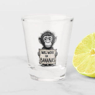 Vaso De Chupito Trabajaré por Plátanos - Boceto Divertido de Mono