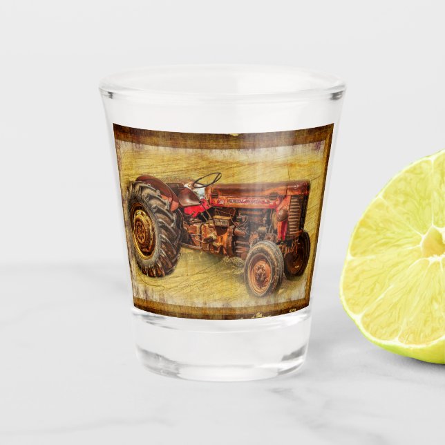 Vaso De Chupito Tractor rojo antiguo (Anverso)