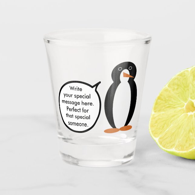 Vaso De Chupito Traje de Cumpleaños Ms. Pingüino Personalizado (Anverso)