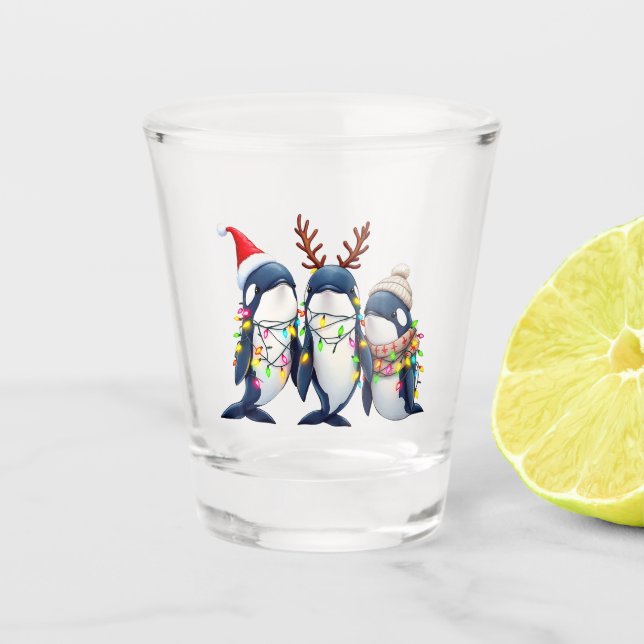 Vaso De Chupito Tres ballenas llevando Navidades Santa Hat (Anverso)