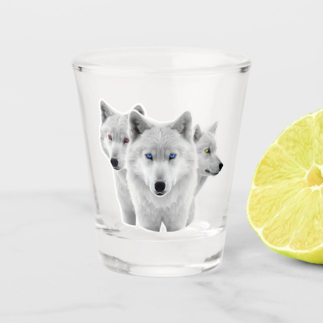 Vaso De Chupito Tres lobos blancos (Anverso)