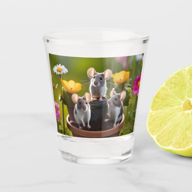 Vaso De Chupito Tres Ratones En Flores, (Anverso)