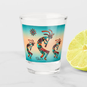 Vaso De Chupito Tres Vidrio De Kokopelli Y Sun Shot Del Suroeste