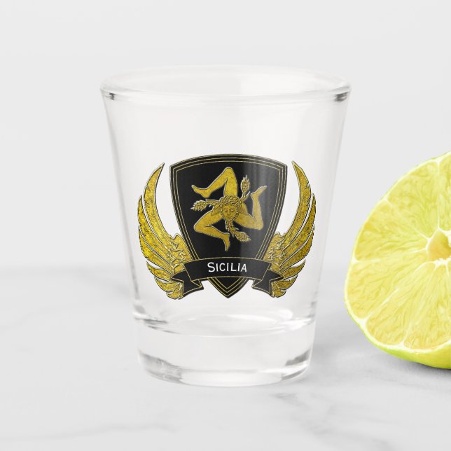 Vaso De Chupito Trinacria siciliano en oro su texto (Anverso)