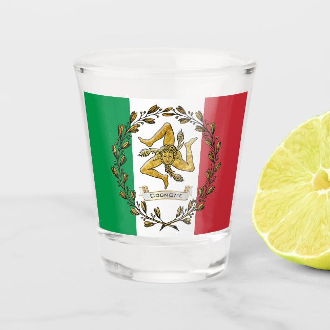 Vaso De Chupito Trinacria siciliano su apellido (Anverso)