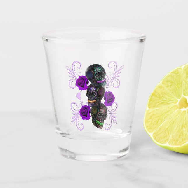 Vaso De Chupito Triple Día Negro De Los Cránulos Muertos Rosas Mor (Anverso)